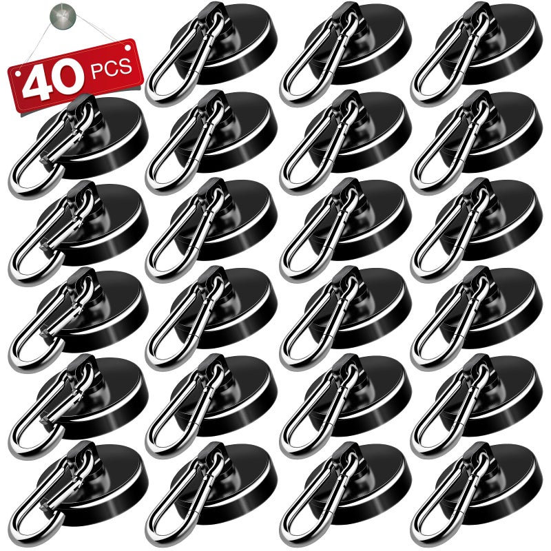 E BAVITE Carabiner Magnetic Hooks  110LBS Strong Black Magnetic Hooks Heavy Duty with Swivel Carabiner Hook  Great for Hanging for Cruise  Garage  Kitchen  Refrigerator  Locker (40Pack) - Image 1